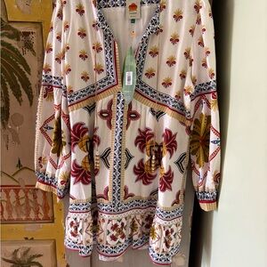 FARM Rio Cream Dress with Red and Yellow Floral Print